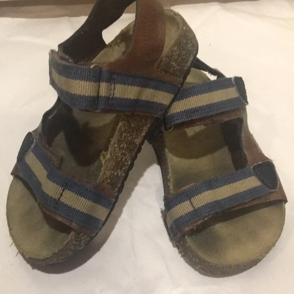 Carter's Kids cork sandals Adjustable blue beige Strap Brown size 9M